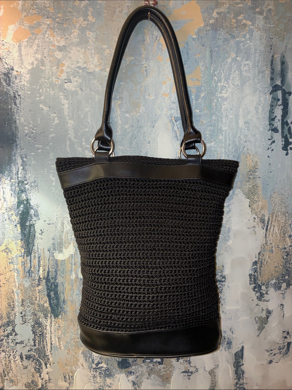 Vintage Minimalist Black Woven Tote Bag - Stylish Everyday Shoulder Bag